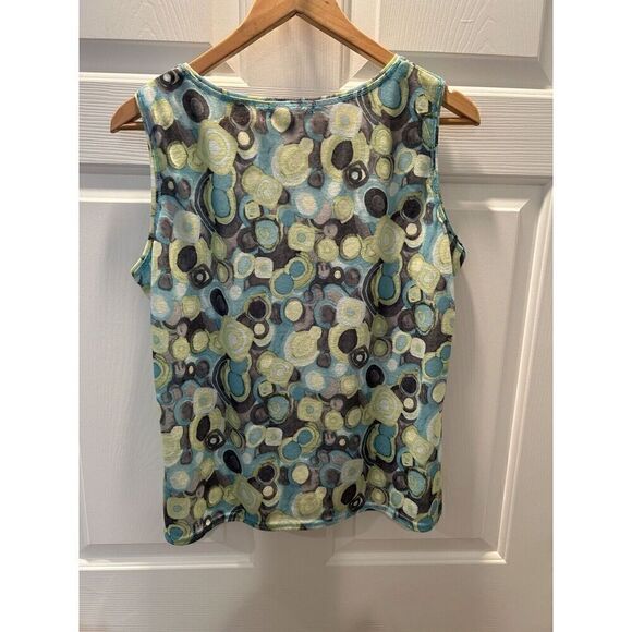 ABBIE MAGS Women’s Twin Set Cardigan & Tank Geometric Green Blue Gray Large - Picture 4 of 12